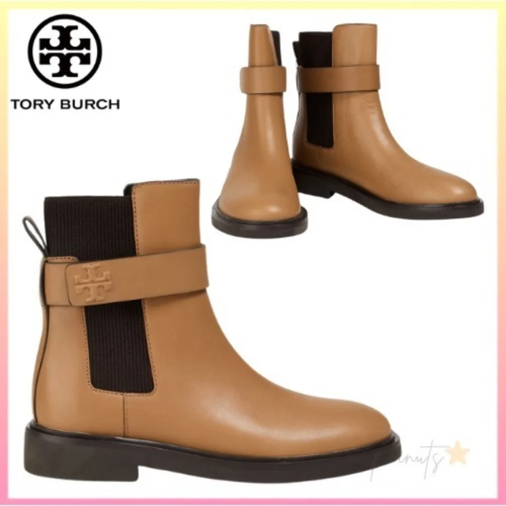 Tory Burch Embossed Leather Double T Chelsea Ankle Boots Size 7.5